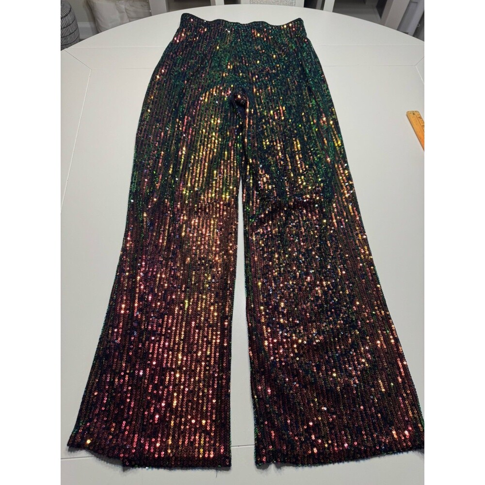 Women’s Blue B Sequin Sheer Palazzo Pants Size Small New With Tags - Rainbow - Picture 10 of 11